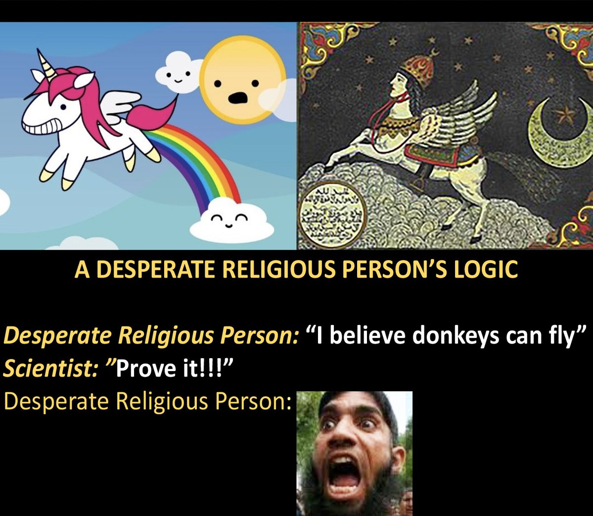 cpdmalik's tweet photo. @freemonotheist @YouTube Why do you believe in flying donkeys? https://t.co/CH9fPsMgIw