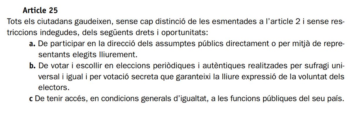 Tothom sap que Espanya no complirà cap resolució de l'ONU favorable a l'independentisme. La pregunta és si les complirem nosaltres.
I complir amb l'art. 25 vol dir deixar d'acatar ordres il·legals de l'Estat. Tornar a la casella de sortida i fer valer la voluntat dels electors.