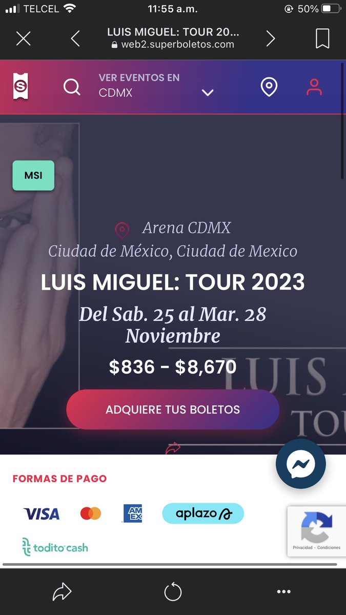 iFernandaGh's tweet photo. a mi no me deja iniciar sesión :( ya quedé dentro de la página de compra pero no me deja avanzarrrrr, ¿que procede?  #LuisMiguel #superboletos https://t.co/AHy60DcxUI
