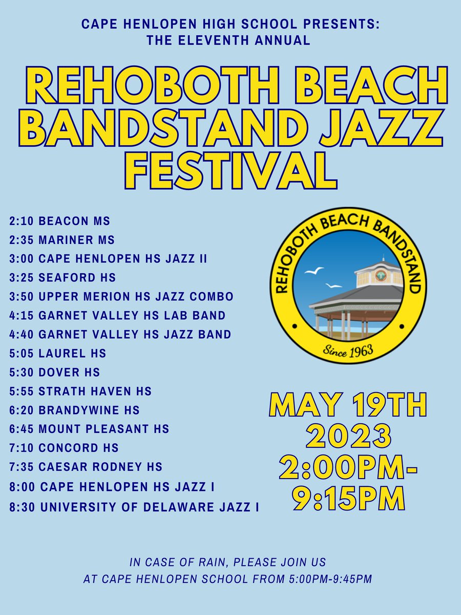 jggeo's tweet photo. Tomorrow at 5:30 pm : The @CSDDoverHigh Big Band will be performing at the Rehoboth Bandstand https://t.co/BljsKThegk