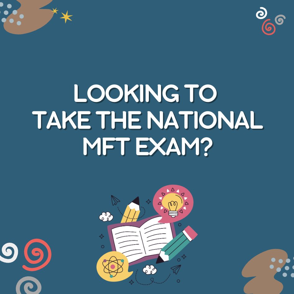 TAMFTinfo's tweet photo. Are you getting ready to take the National MFT Exam? Let us help you study! TAMFT offers a suite of resources to help students prepare for the national licensure exam. Perfect for ANY individual in ANY state! Learn more about the resources here: https://t.co/XdeOU1tLAP https://t.co/O9QEuTPSm2