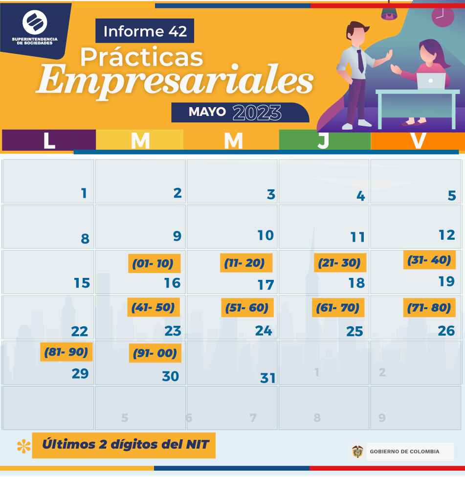 SSociedades's tweet photo. Las empresas vigiladas o controladas por la @SSociedades deben enviar el #Informe42 de Prácticas Empresariales, a través del aplicativo STORM.

Conoce los plazos estipulados🔔
Más información aquí ➡️https://t.co/F2sgFH5Drs https://t.co/Zp2O8zA8YP