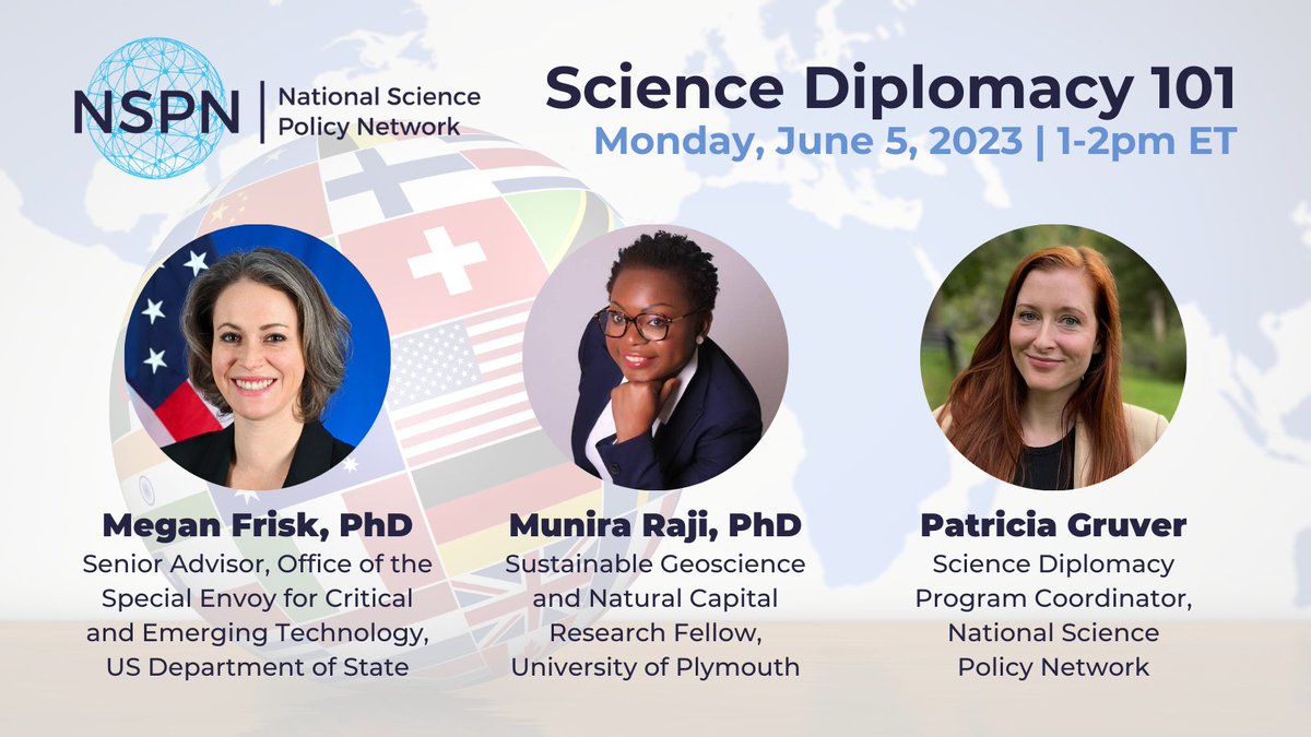 What is #SciDip? Find out in our Science Diplomacy Committee's semiannual 'Science Diplomacy 101' event on Monday, June 5 at 1pm ET! We'll introduce the field and provide the opportunity to chat with several professional science diplomats.

Register: ow.ly/FcPg50Oq0Ip