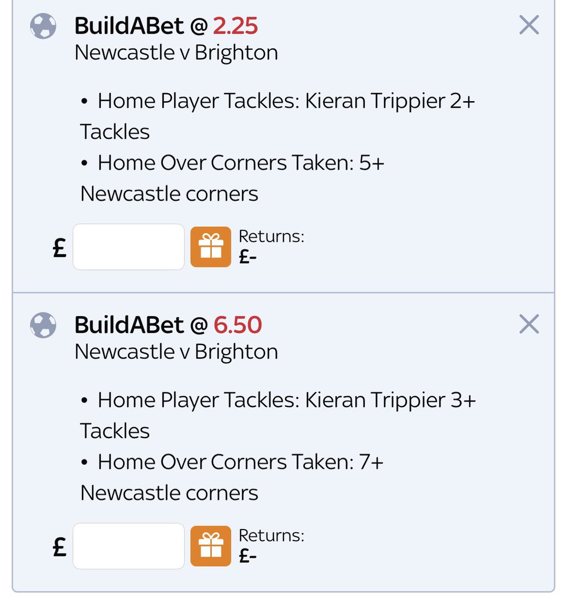CrackTheStats's tweet image. NEWCASTLE VS BRIGHTON 🏴󠁧󠁢󠁥󠁮󠁧󠁿

Trippier Tackles ⚠️ 
Newcastle Corners ⛳️

#bettingtips #bettingtwitter