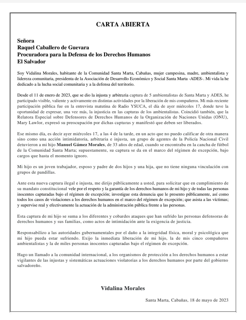 ⚠️  <a href="/ades_sm/">ADES Santa Marta</a> denuncia la detención de Manuel Gámez Morales, hijo de la presidenta de ADES y lideresa de la lucha ambiental Vidalina Morales.
