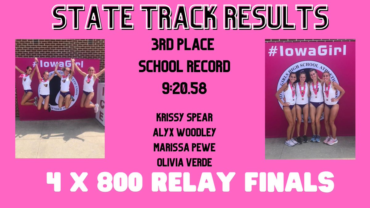 JCSD_GirlsXCTF's tweet image. Third place for our 4x800 Relay team! Broke a school record with a time of 9:20.58! Great race girls💜💛 @JCSD__Athletics @JohnstonCSD