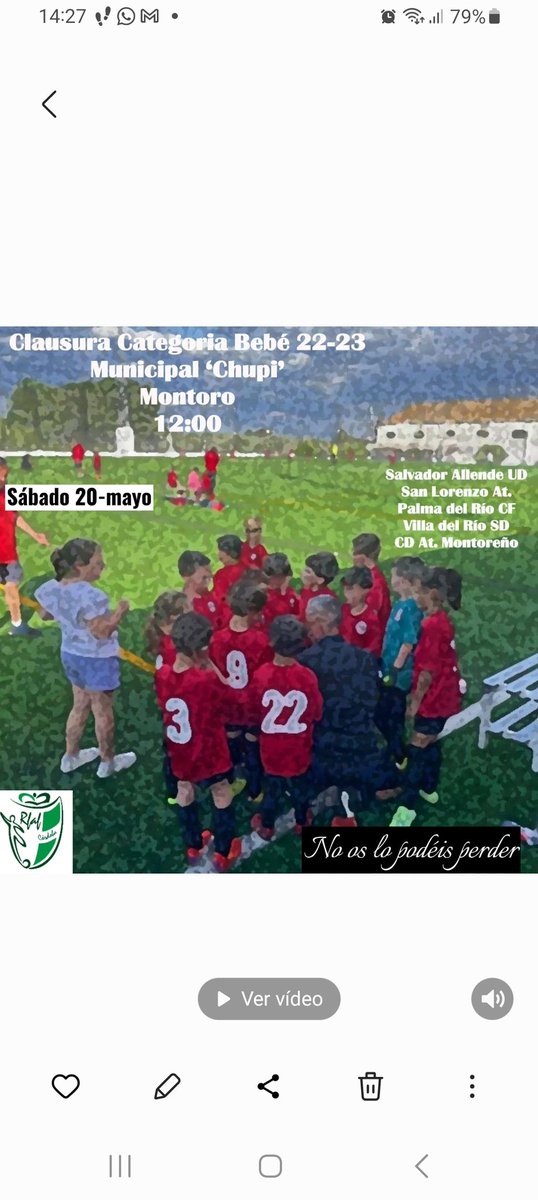 El municipal 'Chupi' <a href="/AytoMontoro/">Ayuntamiento Montoro</a> acoge el sábado la Clausura Categoría Bebé 22-23 <a href="/RFAFCordoba/">RFAF - Delegación de Córdoba</a> con participación de <a href="/Allende1994/">U.D. Salvador Allende</a> <a href="/AtcoPalmadelRio/">Atl. Palma del Río CF</a> <a href="/villadelriocf74/">Villa del Río, CF</a> #ClubAtleticoMontoreño #AtSanLorenzo <a href="/don_bosco_cf/">Don Bosco CF</a>