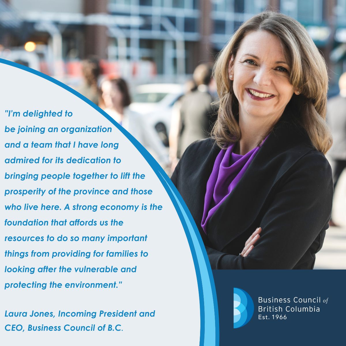 BizCouncilBC's tweet photo. We are beyond excited to welcome Laura Jones, @CFIBIdeas, as our incoming President and CEO. 
She brings tremendous experience, a valuable perspective and a commitment to the organization’s mission. Read the full statement here: https://t.co/b3lPMKTV8Z https://t.co/Us2EYFZ9QT