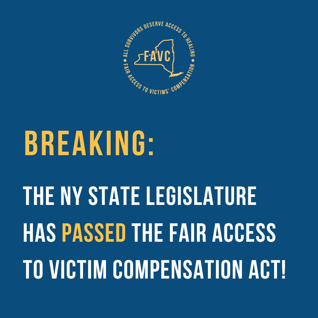 Common_Justice's tweet photo. BREAKING: The Fair Access to Victim Compensation Act is officially heading to @GovHochul’s desk! We want to thank our sponsors @DemondLMeeks &amp; @SenatorMyrie for fighting for survivors' rights and to @NYSenDems @NYSA_Majority for carrying this bill through to the finish line. A 🧵 https://t.co/ntY4zXIqBk