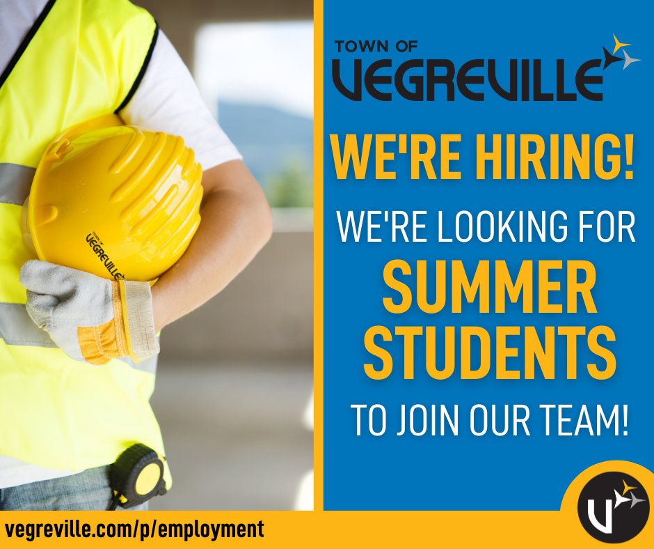 .
📣 𝐖𝐞'𝐫𝐞 𝐇𝐢𝐫𝐢𝐧𝐠!

We're looking for Summer Students to join our team! 

Find Out More: vegreville.com/p/employment

#Vegreville | #RoomToGrow