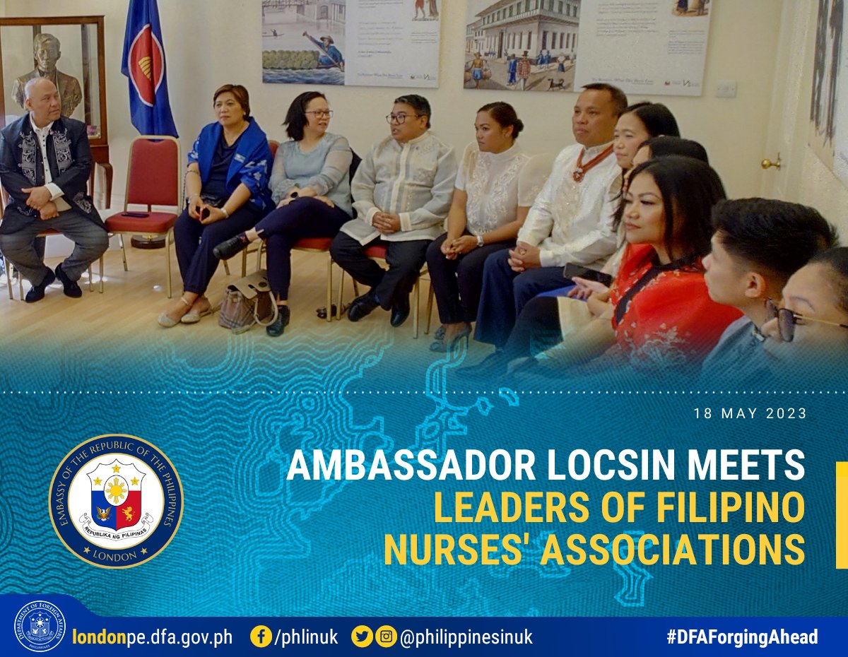 Ambassador Locsin @teddyboylocsin had a productive dialogue with officers of three Filipino nurses’ associations in the UK – Filipino Nurses Association UK, Philippine Nurses Association – UK and Filipino Senior Nurses Association — at the Embassy today to honor (1/2)