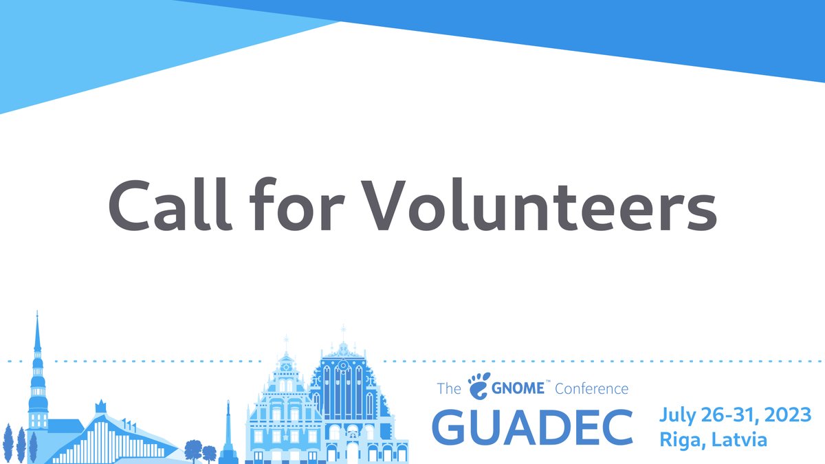 We need your help during #GUADEC2023! We're looking for volunteers, both in-person and remote, to help out during the conference days (July 26-31).   

Learn more and signup here: 
discourse.gnome.org/t/call-for-gua…
#GUADEC #Volunteer #opensource