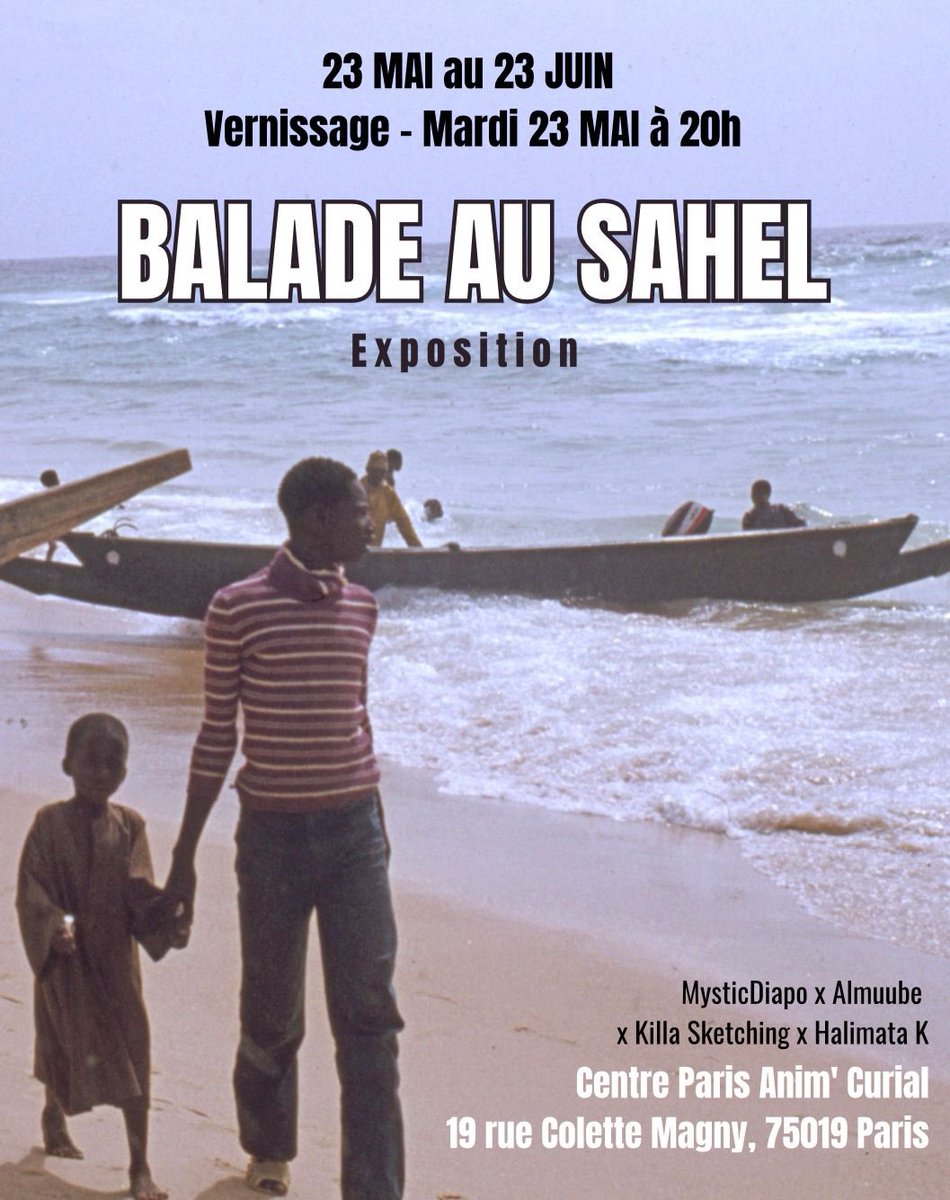 La balade au #Sahel continue! Vous pourrez voir les œuvres de <a href="/GidoLenol/">Baaba killa 🐂 🇸🇩</a> <a href="/Halimata_K/">Votre artiste préférée 🍉</a> et les diapos de <a href="/mysticdiapo/">MysticDiapo Project</a> instagram.com/mysticdiapo?ig…  du 23 mai au 23 juin au Centre Paris Anim’ Curial dans le 19eme. <a href="/almuube/">Almuube</a> 🙌🏾