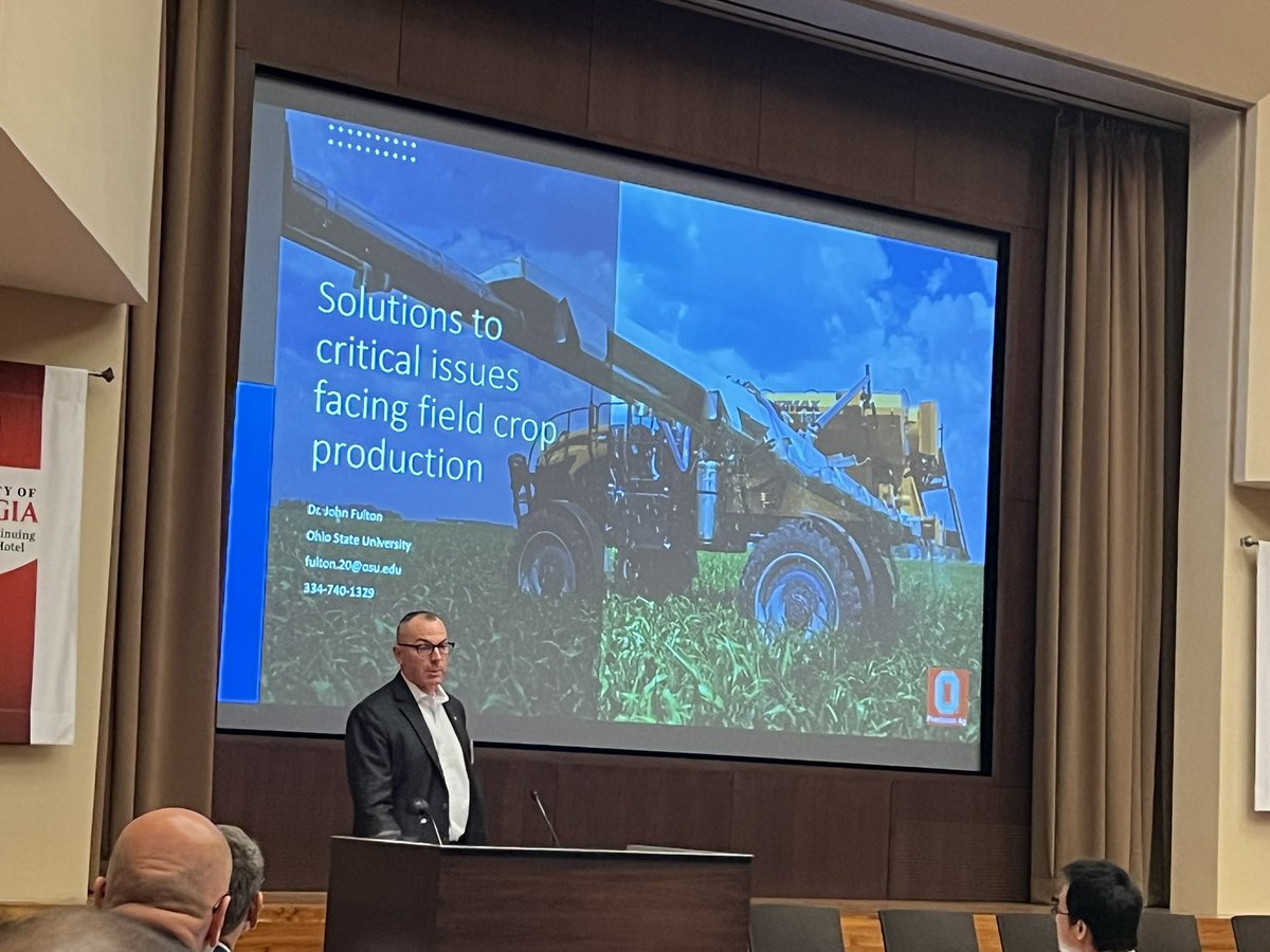 PrecAgEngineer's tweet image. Dr. John Fulton @fultojp sharing information on how @OhioStatePA is utilizing ag technology and data to provide solutions to issues faced by Ohio growers at the International Integrative Precision Ag conference at @universityofga in Athens!! #agtech #agdata #precisionag…