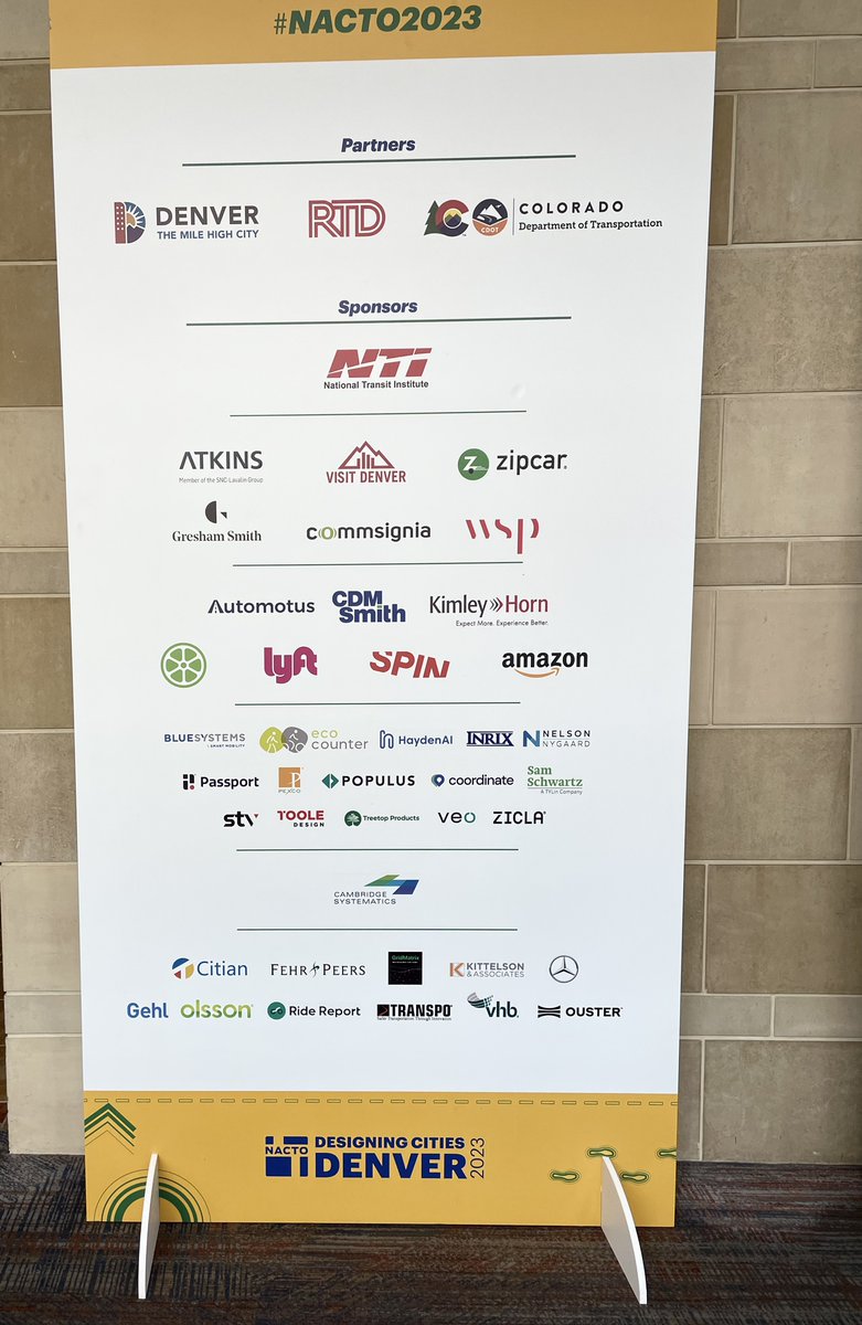 Seriously, look at these exceptional sponsors of <a href="/NACTO/">NACTO</a> #NACTO2023 Designing Cities conference! These firms/orgs put there money where their mouth is. 
Many are <a href="/BikeLeague/">League of American Bicyclists</a> #bicyclefriendlybusiness (es)! <a href="/VHBnow/">VHB</a> <a href="/kittelson/">Kittelson</a> <a href="/KimleyHorn/">Kimley-Horn</a> @atkinsglobal <a href="/SamSchwartzEng/">TYLin | Sam Schwartz City Solutions</a>