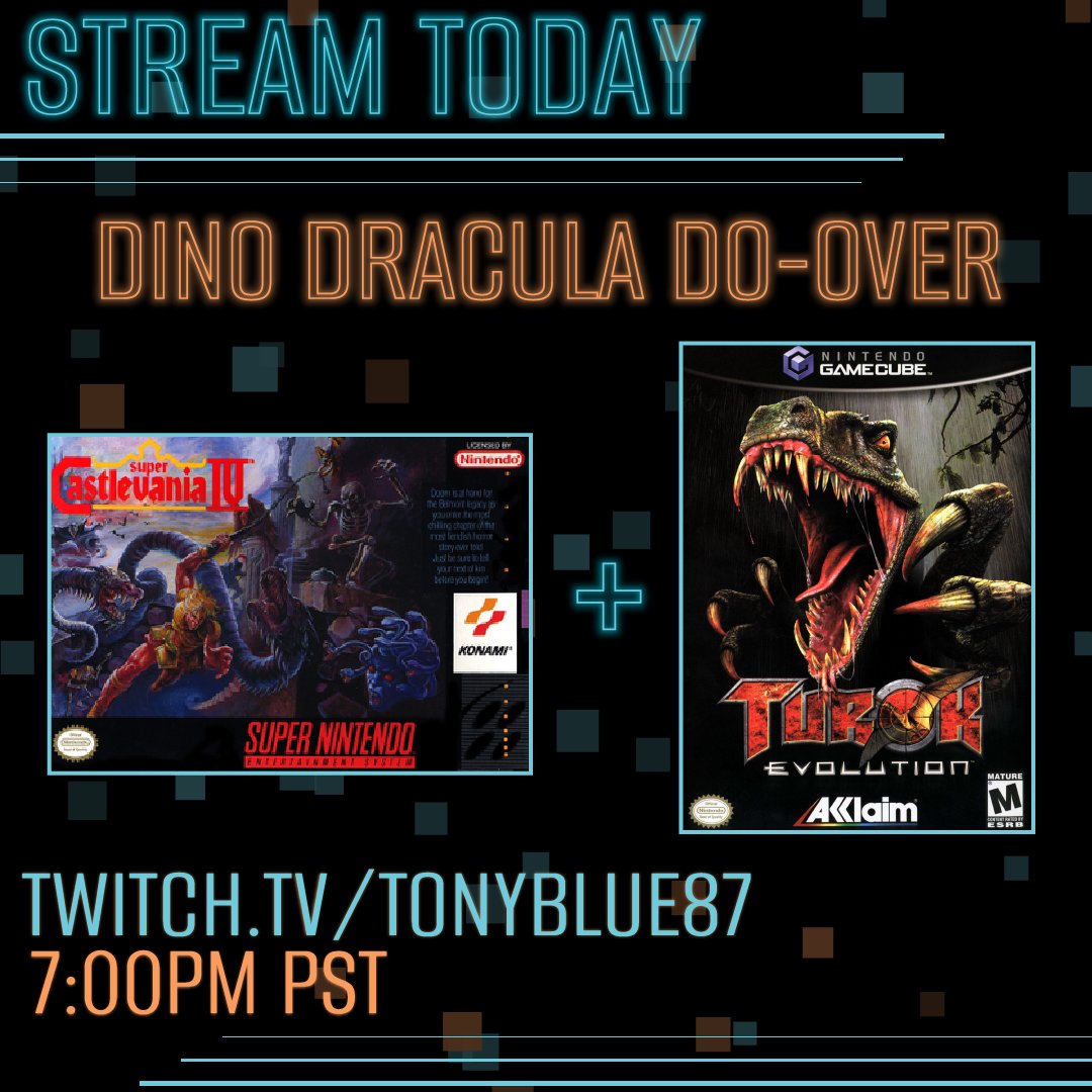 TonyBlue87's tweet photo. No, your feed isn't broken; we're #clearingthebacklog tonight with a return to what we started on Tuesday! Cleaning up the end of Super Castlevania IV, then actually starting our playthrough of Turok: Evolution. See you tonight for a swingin' good time! #retrograming #twitch https://t.co/ij7Sh5gHLX