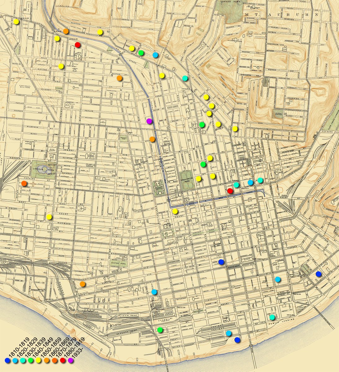 BrewDistrict's tweet photo. @JoshJunker2 Here is our map in color with brewery founding dates highlighted by color. https://t.co/D6mwvwmek5