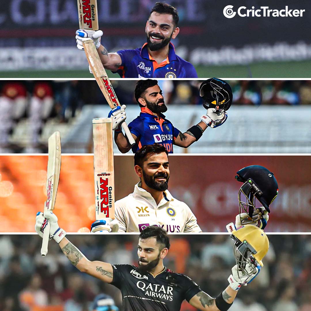Cricketracker's tweet photo. From scoring 0 centuries in almost three years to scoring centuries in all formats.

𝗩𝗶𝗿𝗮𝘁 𝗞𝗼𝗵𝗹𝗶'𝘀 𝗰𝗼𝗺𝗲𝗯𝗮𝗰𝗸 will be written in Golden letters in the history of cricket 🪙 

#IPL2023 | @imVkohli https://t.co/0Y8hHYoQU3