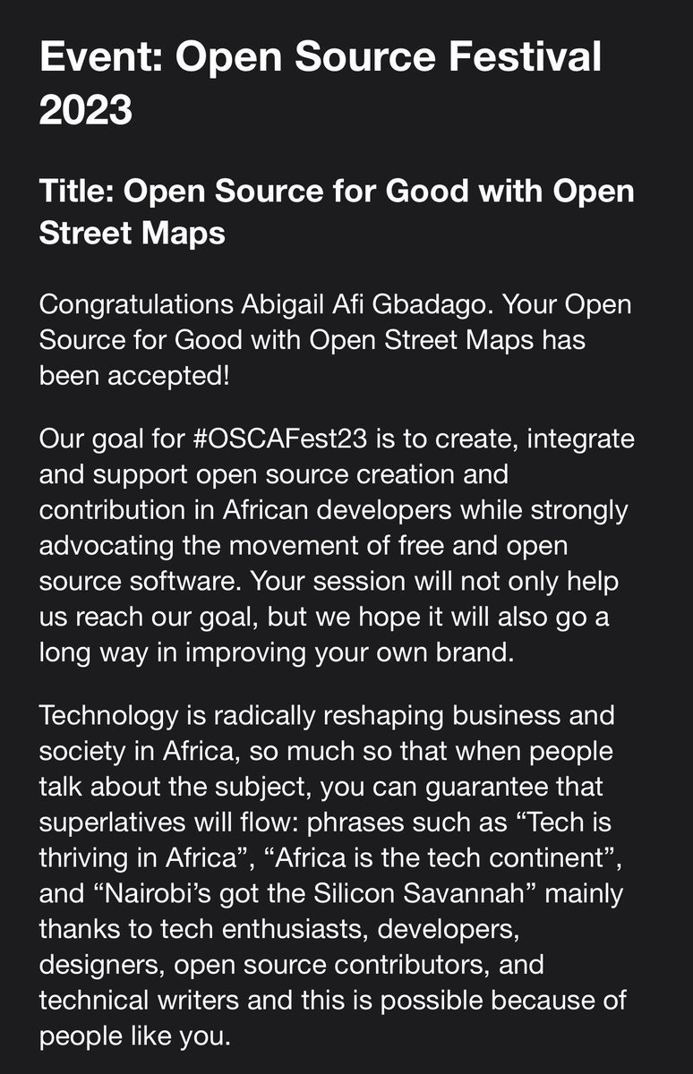 afi_maame's tweet image. Hi 👋🏾
I’m happy announce that I’ll be speaking at #oscafest23 🎉
I’d be sharing my experience on projects & with using software that contributed to building resilience for communities through #openmapping with #OSM
See you there ❤️
#opensource #volunteering
#openstreetmap
