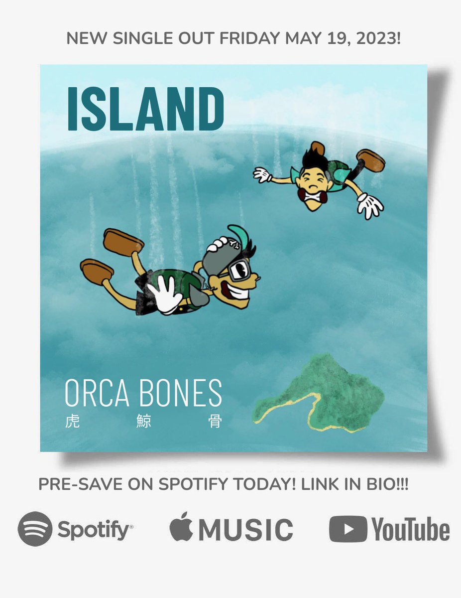 Really excited to share that we’re releasing our new <a href="/OrcaBones/">Orca Bones</a> single Island TOMORROW!!! Give us a follow on IG (because I barely use the band twitter hehe) and give the song a pre-save on Spotify or Apple Music 🥰🥰🥰