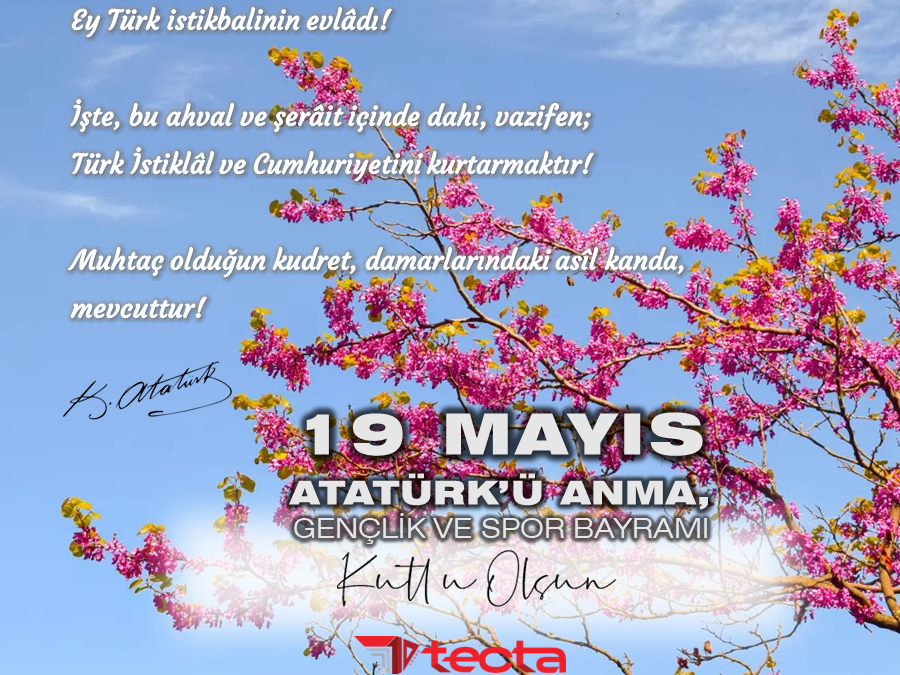 TectaProje's tweet image. 19 Mayıs Atatürk'ü Anma, Gençlik ve Spor Bayramı'mızı kutlarız.
.
#tecta #19mayıs #19mayısatatürküanmagençlikvesporbayramı #19Mayıs1919 #atatürk #19mayısgençlikvesporbayramımızkutluolsun