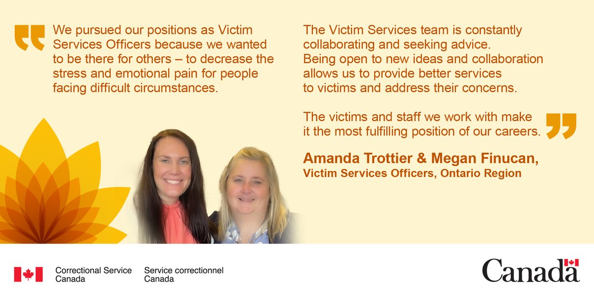 CSC_SCC_en's tweet image. Our Victim Services team works directly with victims and collaborates with victim-serving agencies and partners. Hear from our Victim Services Officers. #VictimsWeek

Learn more about their work: csc-scc.gc.ca/victims/003006…