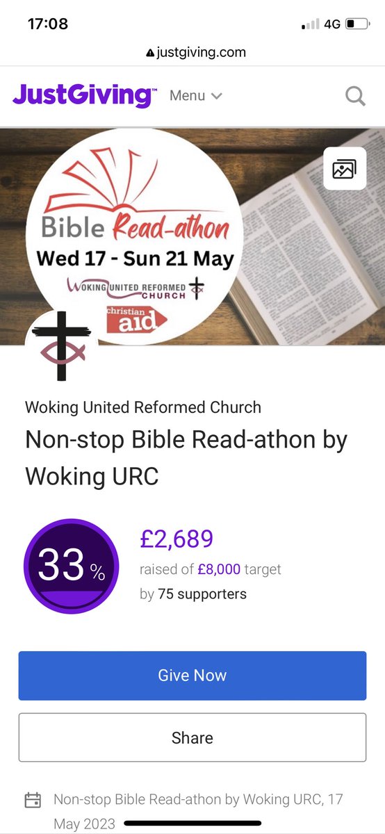 RT: RT <a href="/JusBrierley/">Justin Brierley</a>: My church is on day 2 reading the whole Bible out loud to support <a href="/christian_aid/">Christian Aid</a> this week.

You can watch our readers on livestream youtube.com/live/Tp_KFrKcA…

And sponsor here! justgiving.com/page/bible-rea…

Hope to finish by Sun AM. This…