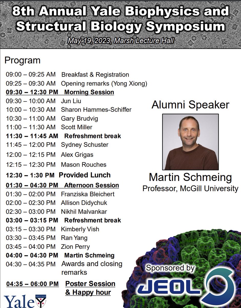 Xiongosome's tweet image. Remember, tomorrow at 9 am is the Annual Yale Biophysics and Structural Biology Symposium. Looking forward to many great talks, posters, and happy hour!