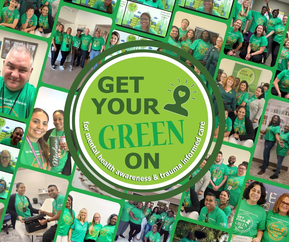 Our #YouthServicesTeam all wearing green today in support of #MentalHealthAwareness. Did you show your support and wear green? 💚 #GetYourGreenOn #GYGO2023 #PBCGov #YouthServices