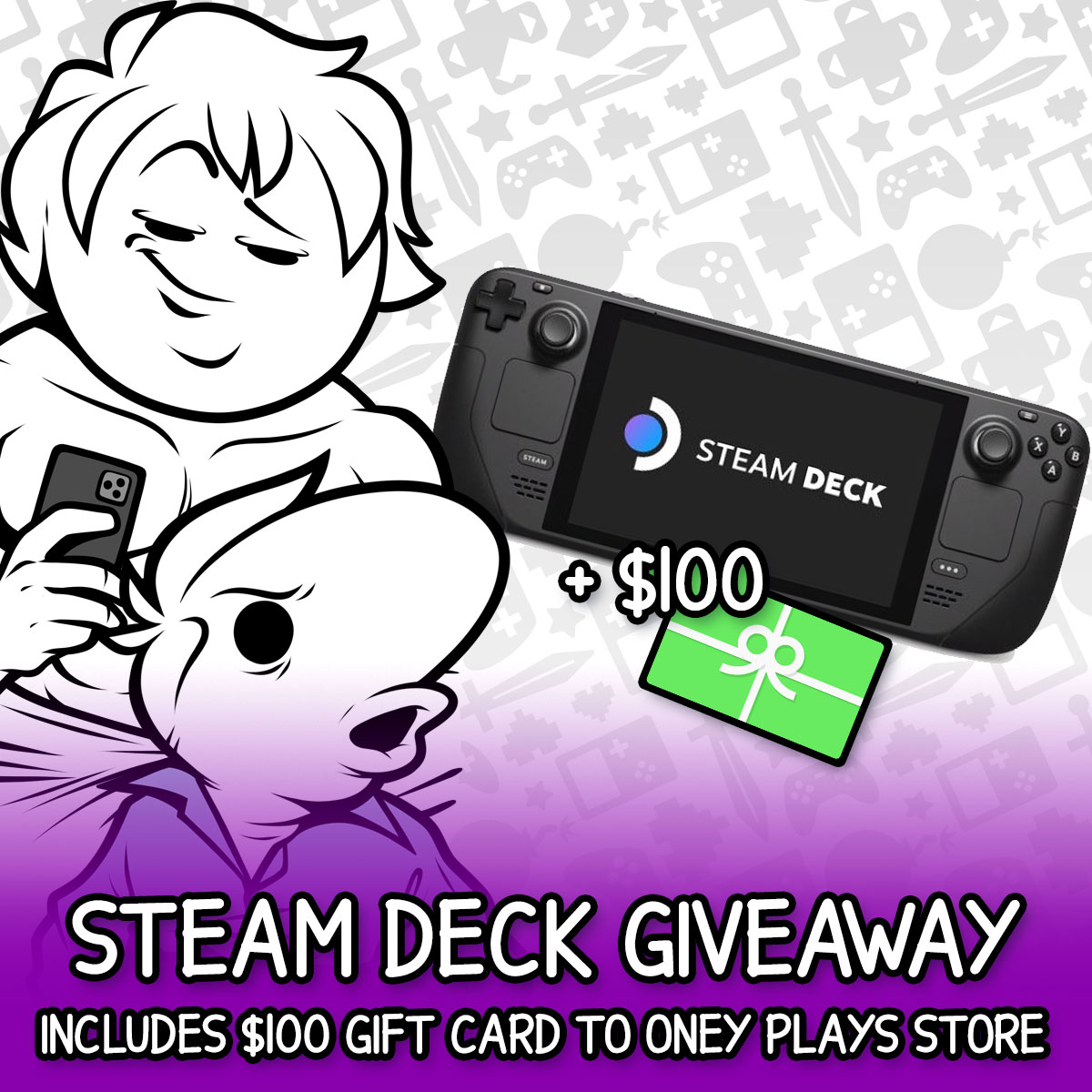 📢ONEY PLAYS CONTEST ANNOUNCEMENT ✔️ We're giving away 1 Steam Deck (64GB) + $100 Gift Card to our store, courtesy of @SharkRobotStore! ✔️Enter by using the link below, Contest Ends May 31st at Midnight Pacific! ENTER HERE ⬇️⬇️ gleam.io/JaZOK/oney-pla…