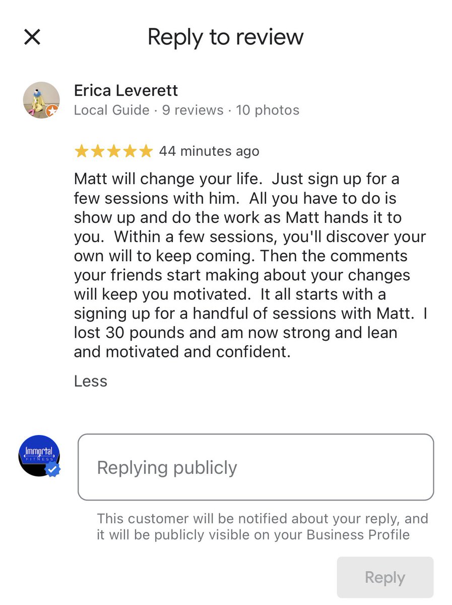ImmortaIFitness's tweet photo. A nice review from a personal training client of ours about our trainer Matt Wright! #ImmortalFitness #Berkeley #Fitness https://t.co/6vGNCOEWQV
