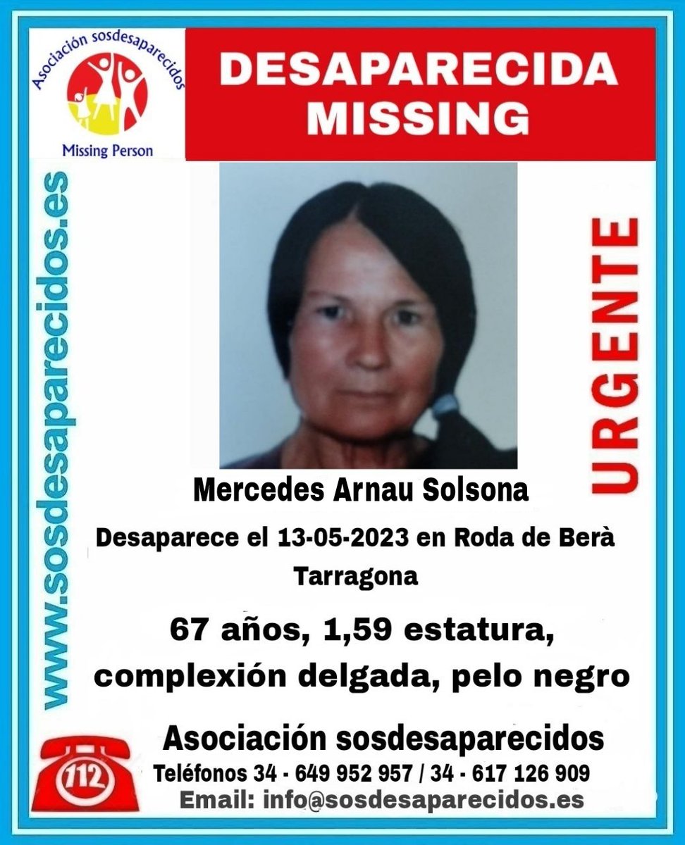 🆘 DESAPARECIDA
#Desaparecidos #sosdesaparecidos #Missing #España #RodadeBerà #Tarragona
Fuente: sosdesaparecidos