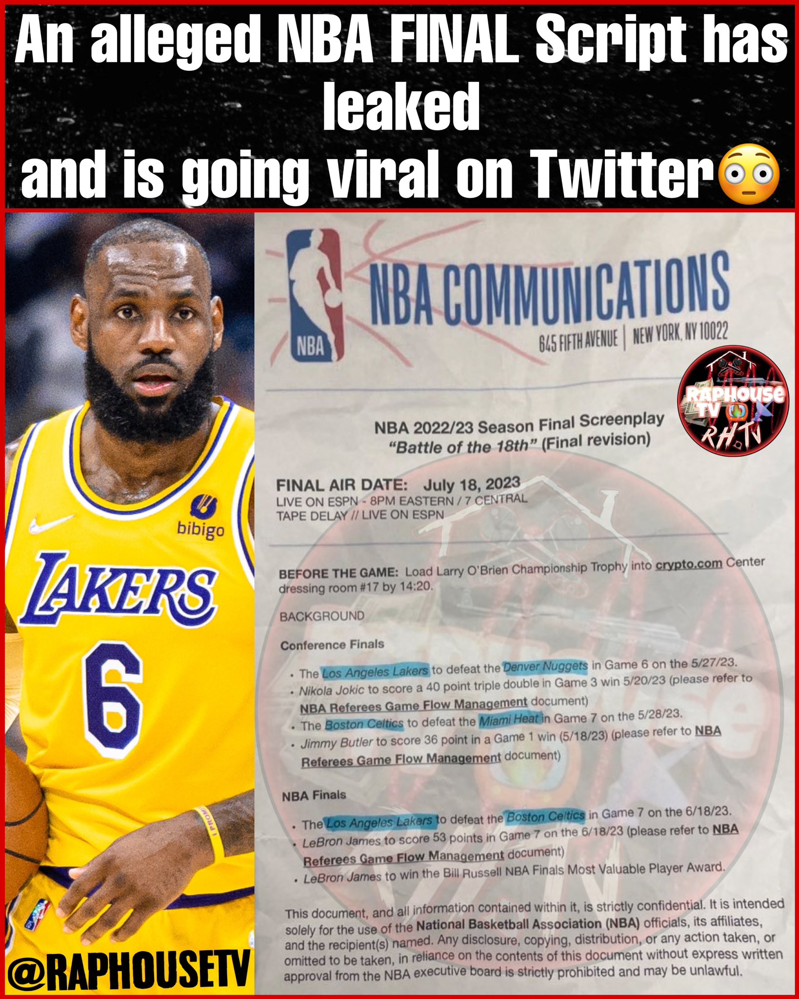 Raphousetv (RHTV) on Twitter "An alleged NBA FINAL Script has leaked