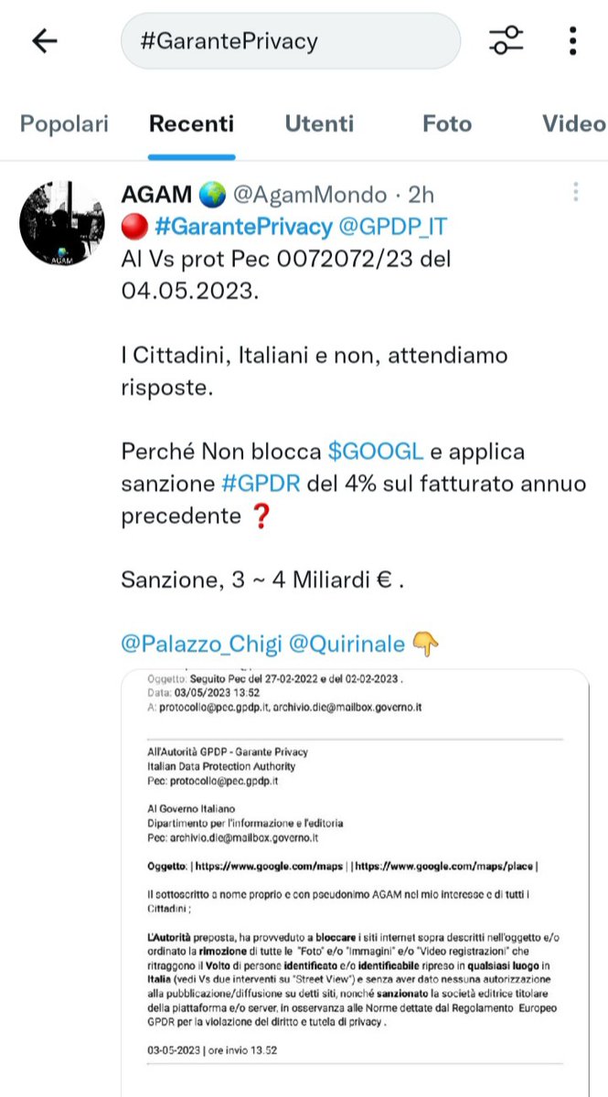 🔴 #GarantePrivacy Garante Privacy @GPDP_IT @GCerrinaFeroni
Autority, questo canale è di PA .

I Cittadini, Italiani e non, attendiamo risposte, su $GOOGL .

#rainews #rainews24 @RaiNews
#reportrai3 #fattoquotidiano @reportrai3 @fattoquotidiano
@Palazzo_Chigi @Quirinale 👇