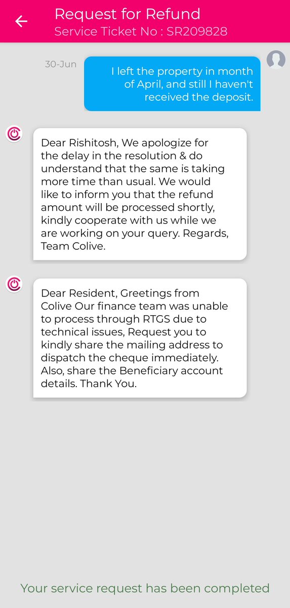 RishitoshS's tweet photo. @Lets_Colive @consumerforum_ 
Hey colive, I left the property in April last year (2022). I tried many times to reach to you guys, but there's no clear medium to do so. Please check my ticket number, and please share mail id where I can share my address for deposit refund cheque. https://t.co/aBZaO8U9ae