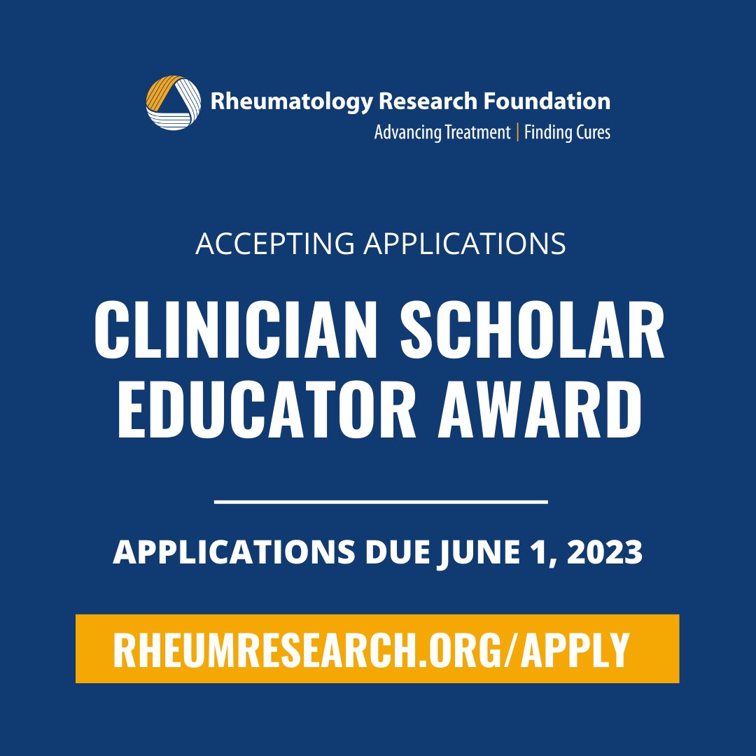 The deadline to apply for our Clinician Scholar Educator Award is approaching! This award supports individuals committed to developing new technologies and methods to better train future rheumatologists. Apply by June 1, 2023 at 5:00 PM EST: fal.cn/3ymsf
