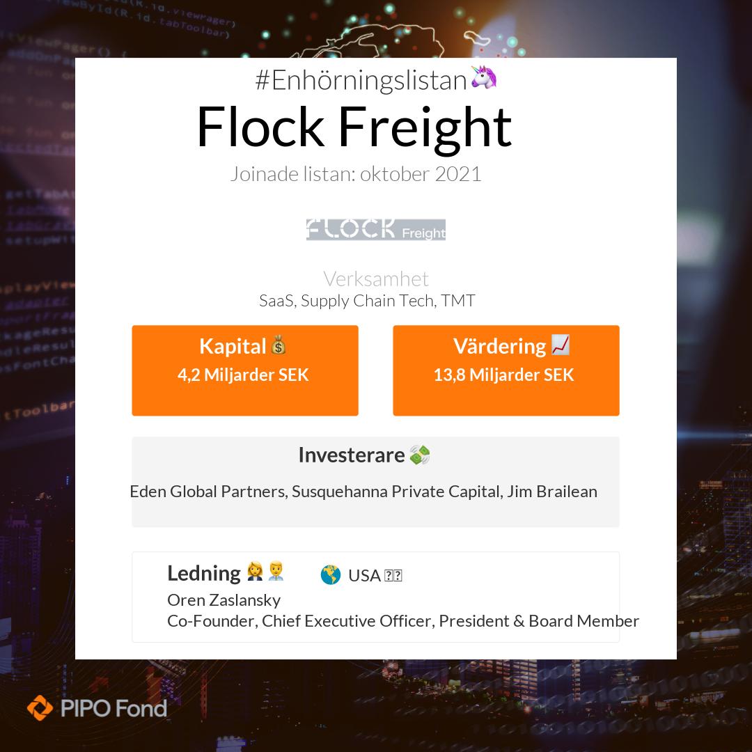 Flock Freight kommer från USA 🇺🇸. De värderades till 13,8 Miljarder SEK i senaste rundan och har totalt rest 4,2 Miljarder SEK. #Enhörningslistan🦄