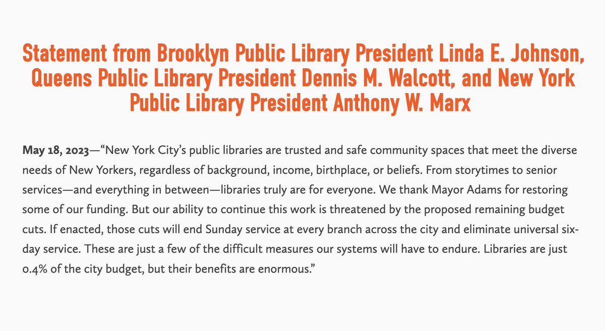 NYC Libraries on Twitter "A statement from BKLYNlibrary President
