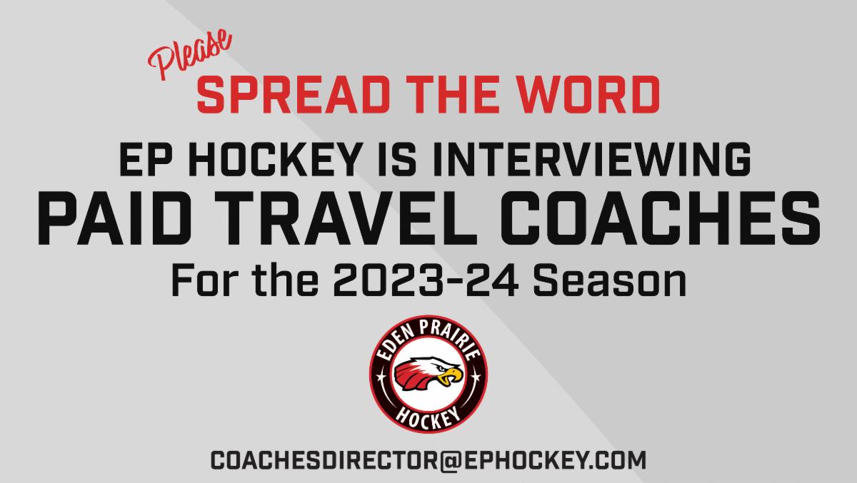 Know someone with a passion for youth hockey, coaching, &amp; mentoring? 
Eden Prairie Hockey is now interviewing for (paid) travel coaches for the 2023-24 season. (Contact email in image. ⬇️)

#mnhockey #youthhockey <a href="/YouthHockeyHub/">YHH</a> #ephockey