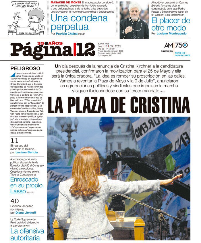 Confirmada la movilización p/el #25M, CFK será la única oradora. “La idea es romper su proscripción en las calles. Vamos a reventar la Plaza de Mayo y la 9 de Julio”, anunciaron las agrupaciones políticas y sindicales. bit.ly/3McqoE5