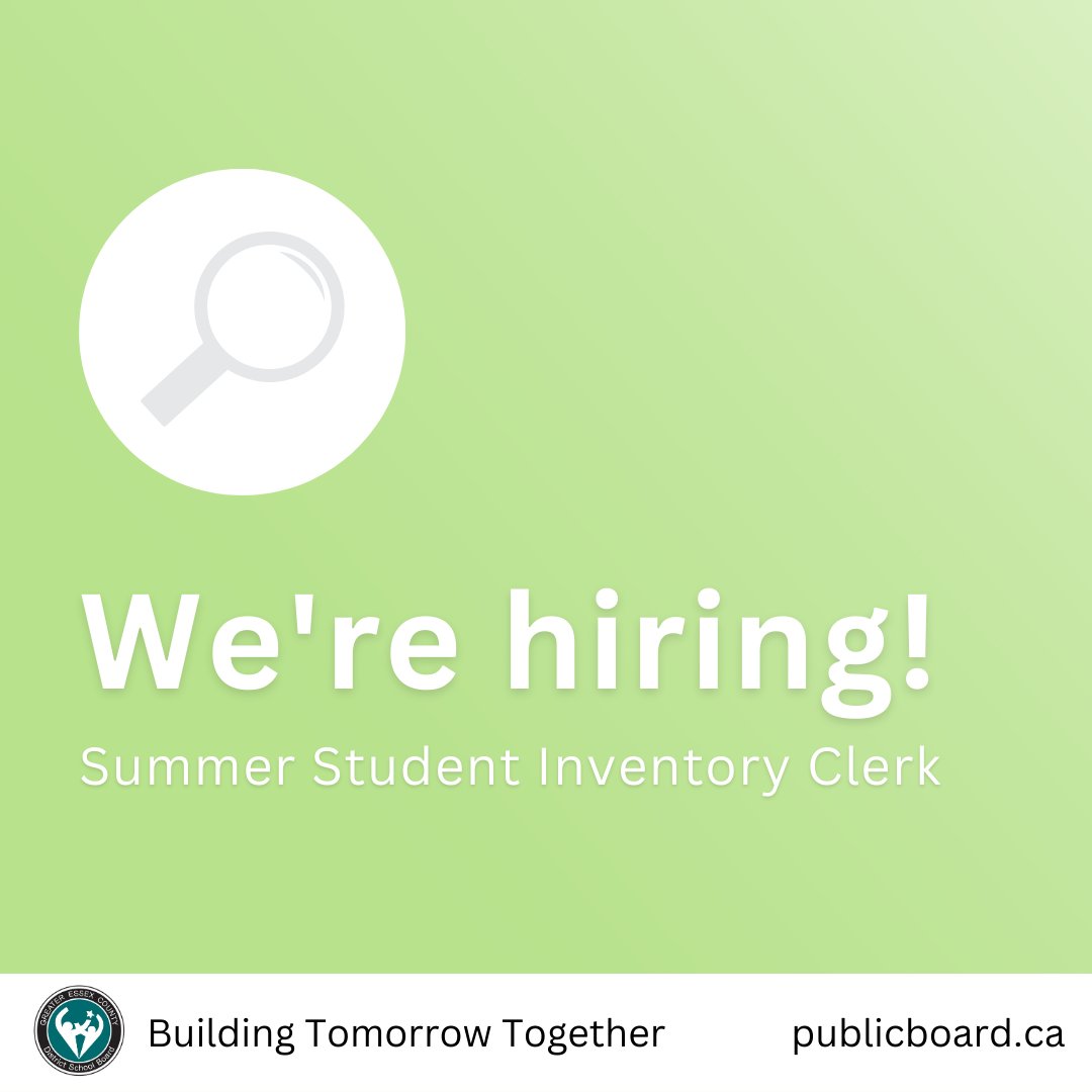 We're hiring Summer Student Inventory Clerks! There are 8 positions available from June 26, 2023 to August 18, 2023. Please click here to learn more about this exciting opportunity: bit.ly/3WgFoVT 🔎