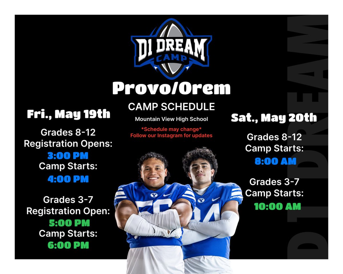 Last camp of the year tomorrow at Mountain View High School! Anyone and everyone is welcome! Sign up at d1dreamcamp.com. See you tomorrow!!