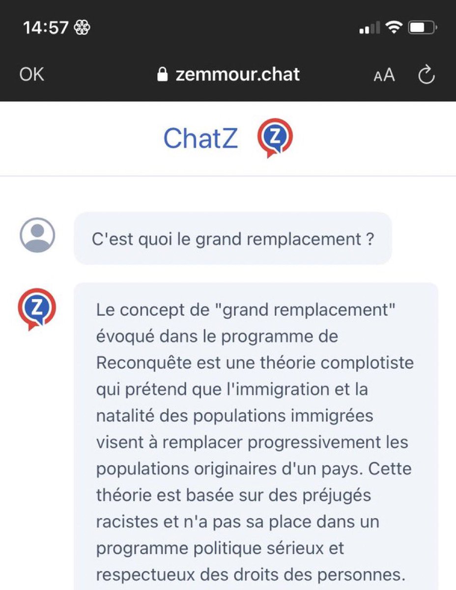 L’IA de Zemmour est visiblement plus intelligente que lui 😂