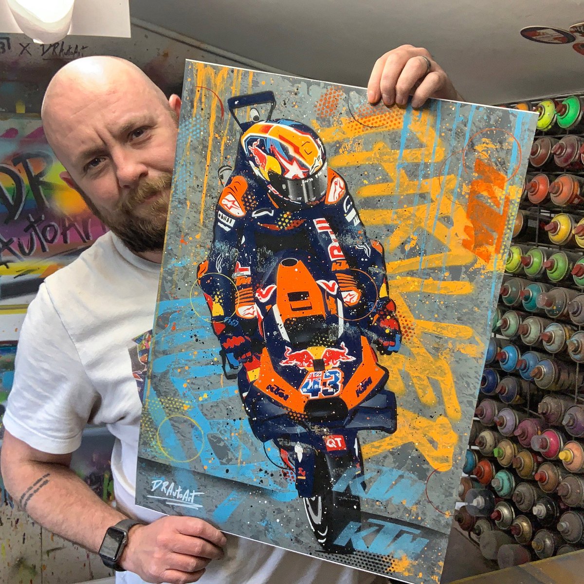 DRAutoart's tweet photo. STOPPIE! Brand new Thriller Jack Miller painting finished today! This piece is handmade n& available now. https://t.co/ugKMiYq3IW
#drautoart
.
.
#jackmiller #jm43 #jackmiller43 #thrillermiller #ktm #stoppie #ktmracing #ktmmotogp #redbullktm #ktmredbull #motogp https://t.co/HStzEUJW37