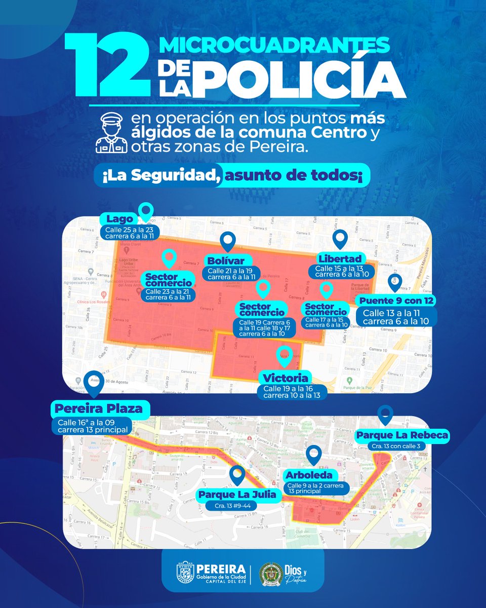CarlosMayaPei's tweet photo. Sabemos que Pereira requiere más seguridad. Como estrategia para combatir la delincuencia, creamos con @policiapereira 12 microcuadrantes motorizados fortaleciendo la presencia de la autoridad, mitigando comisión de delitos y reduciendo índices de inseguridad. #PereiraMásSegura https://t.co/r3kPjHqK6g