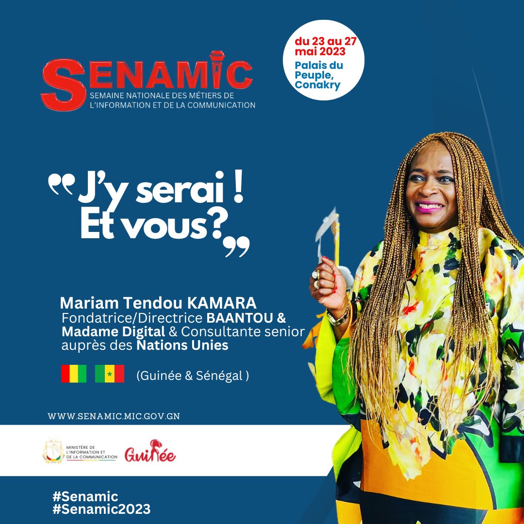 Je suis toute honorée pour cette invitation de prendre part au #Senamic du 23 au 27 Mai 2023. Car c’est une toute première plateforme qui consacre toute une semaine en conviant tous les acteurs de l’écosystème du pays et de la sous-région, sous l’intitulé « Semaine nationale des