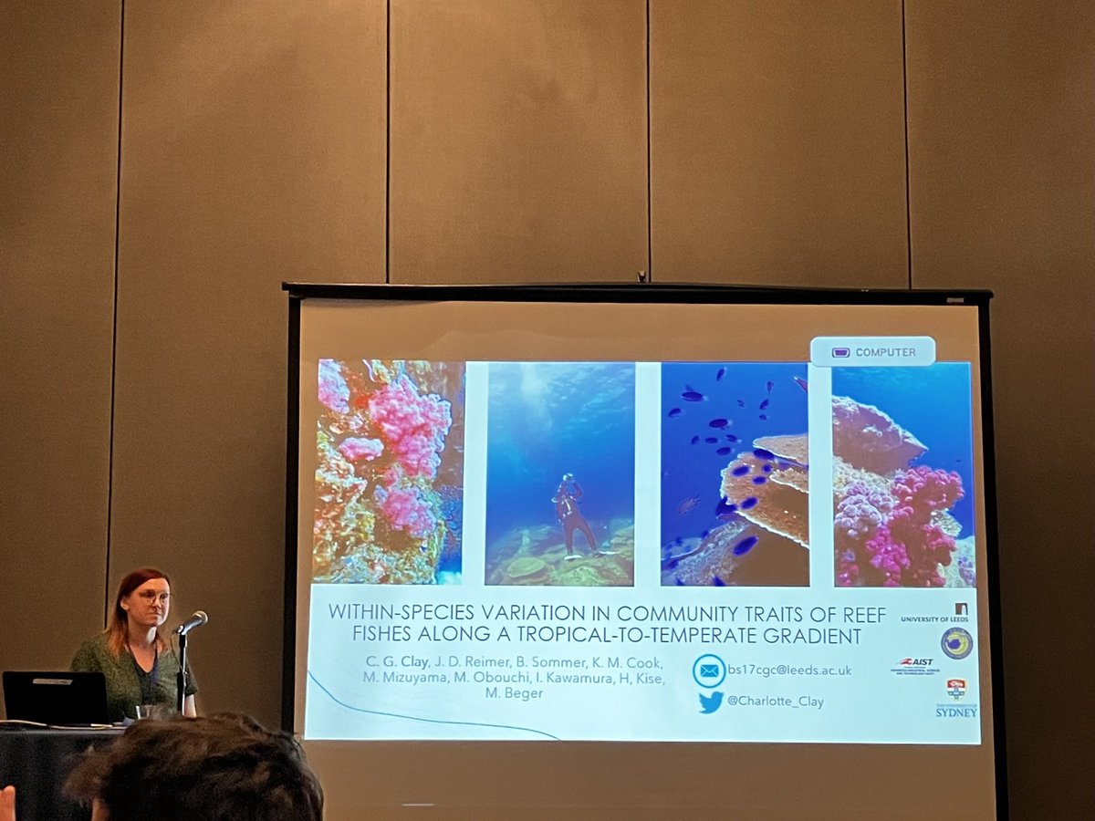 We have <a href="/Charlotte_clay/">Charlotte Clay</a> talking about in-species variation in community traits of fish along tropical-temperature gradient at <a href="/SpeciesOnTheMov/">Species On The Move Conference</a>