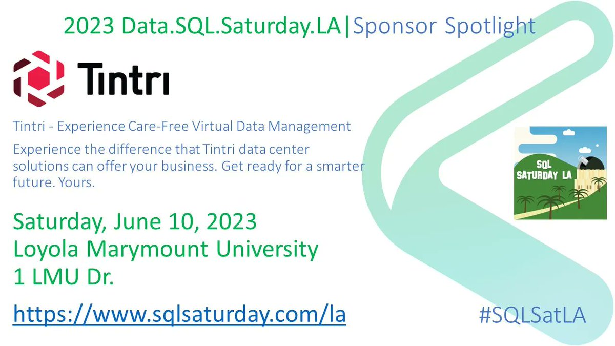 2023 data sql saturday la sponsor highlight:
Tintri - Experience Care-Free Virtual Data Management
Experience the difference that Tintri data center solutions can offer your business. Get ready for a smarter future.
buff.ly/41HjtZj 
#sqlsatla #sqlsaturday #sponsorship