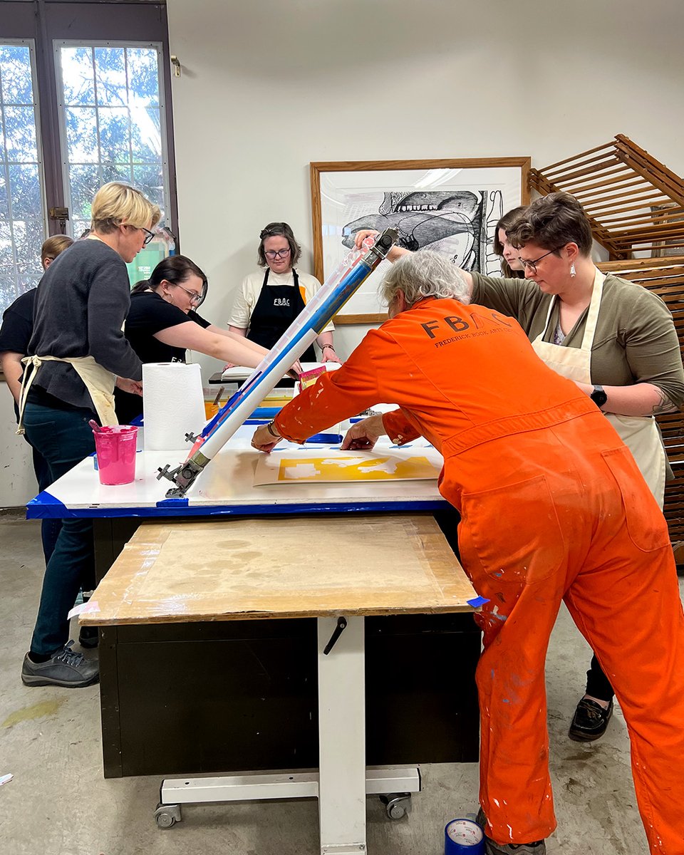PosternAgency's tweet photo. Another Alive @ Five season has begun! 

We had a blast with the @DwntwnFrederick Partnership and Frederick Book Arts Center printing this year's posters with a silk screen. https://t.co/4zuoHhqDgu