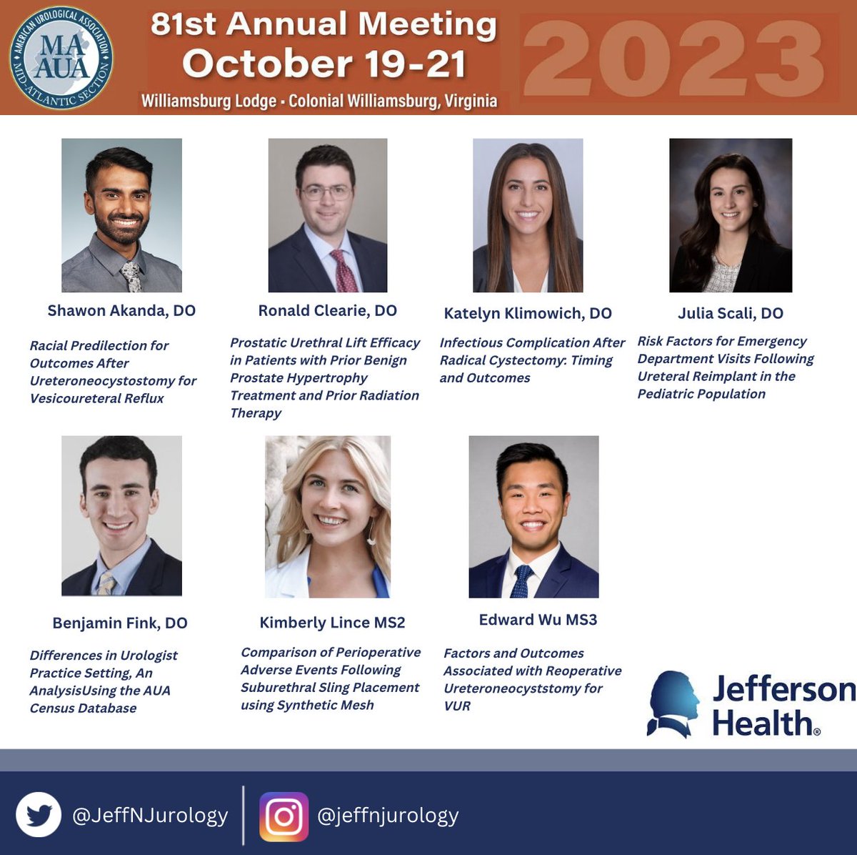 Jefferson NJ Urology (@jeffnjurology) on Twitter photo Pleased to announce the lineup for this year's #MAAUA presentations! Congratulations to the presenters! <a href="/shawon1001/">Shawon Akanda</a> <a href="/Ronaldcleary11/">Ronald cleary</a> <a href="/kate_klimo/">Katelyn Klimowich</a> <a href="/ScaliJulia/">Julia Scali</a> <a href="/FinkBenjaminA/">Benjamin Fink</a> <a href="/kim_lince/">Kim Toumazos</a> @EdwardWuOMS Pleased to announce the lineup for this year's #MAAUA presentations! Congratulations to the presenters! <a href="/shawon1001/">Shawon Akanda</a> <a href="/Ronaldcleary11/">Ronald cleary</a> <a href="/kate_klimo/">Katelyn Klimowich</a> <a href="/ScaliJulia/">Julia Scali</a> <a href="/FinkBenjaminA/">Benjamin Fink</a> <a href="/kim_lince/">Kim Toumazos</a> @EdwardWuOMS